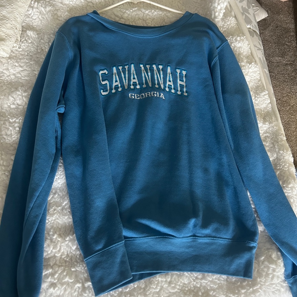 Blue Crewneck Sweatshirt Casual Cotton Blend